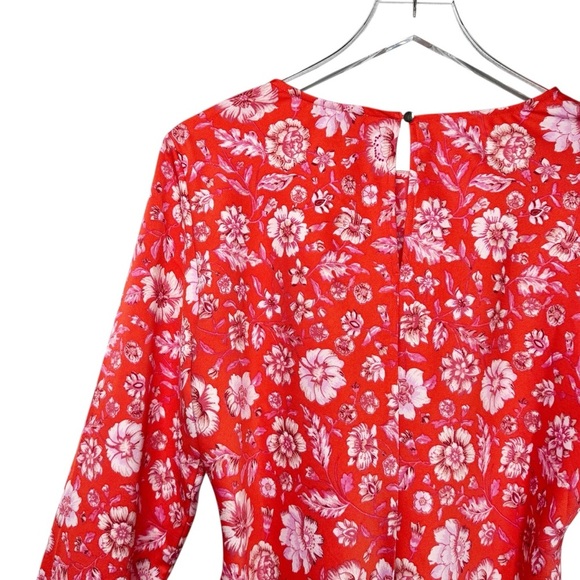 J. Crew Winter Garden Red Floral Poppy Ruffle Flare Women’s Blouse Sz M - Picture 8 of 10